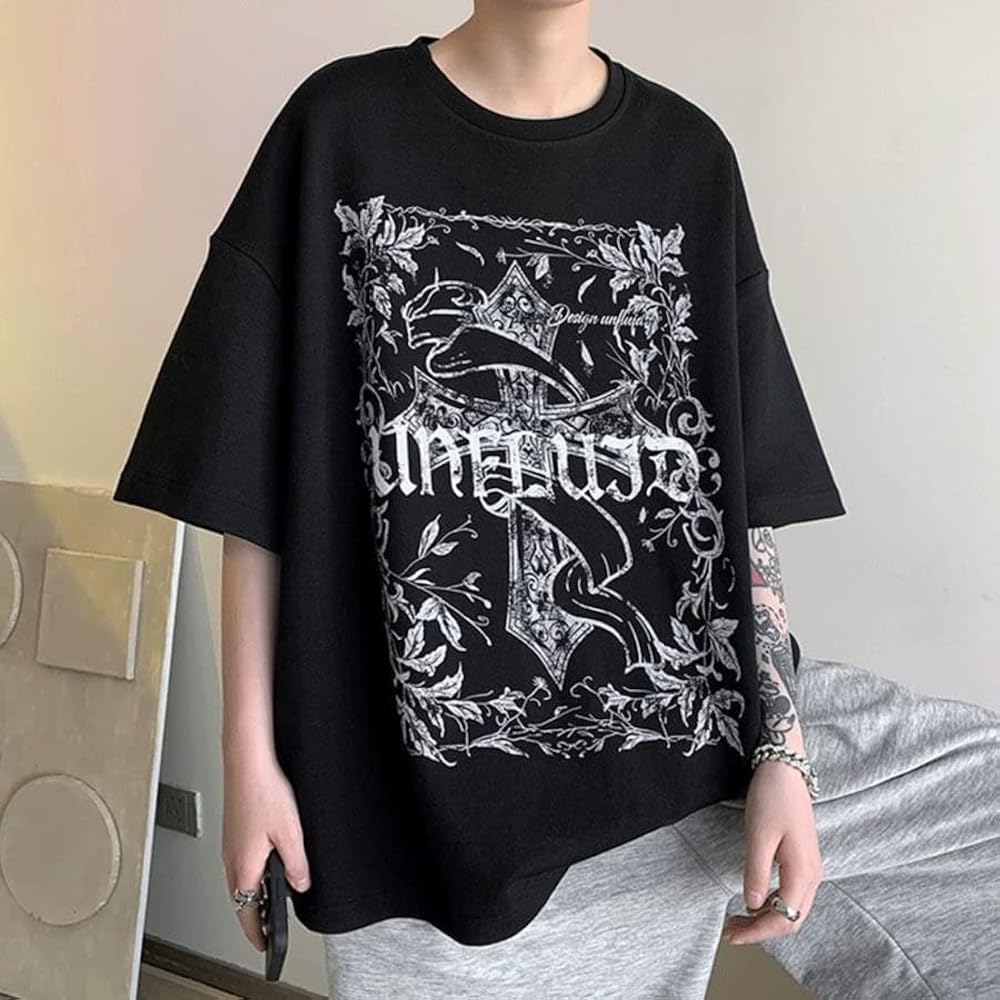 Mordelar Men Women Y2K Cross Graphic T-Shirt, Dark Academia